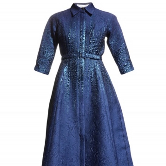 Rickie Freeman for Teri Jon Metallic Tonal Jacquard Shirtdress - Picture 5 of 6